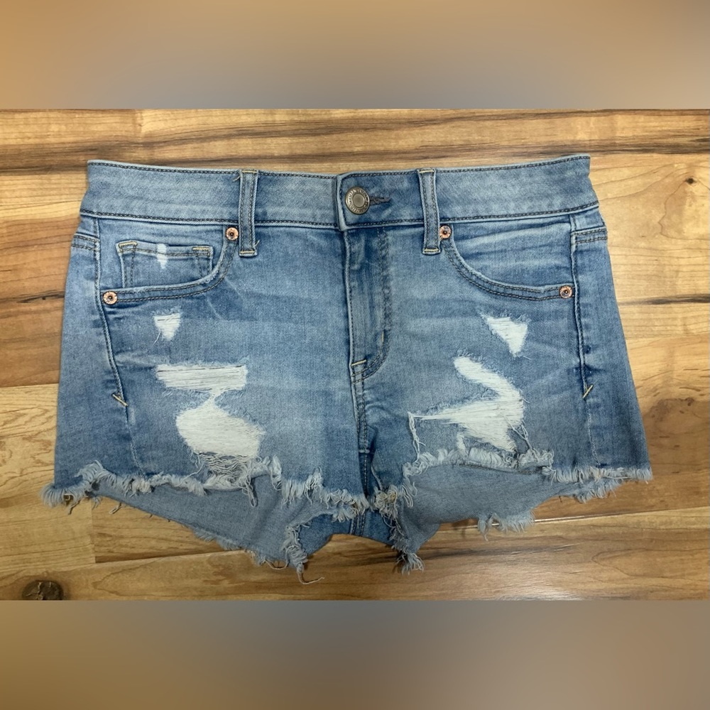 American Eagle Shortie Shorts Next Level Stretch Cut Off Low Rise Distressed  4